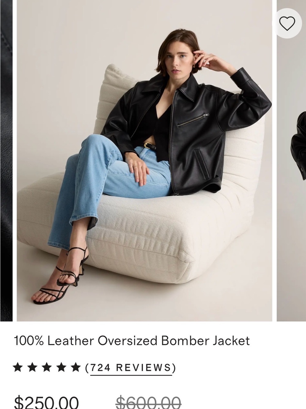 Quince Black Leather Oversized Bomber Jacket - Picture 5 of 10